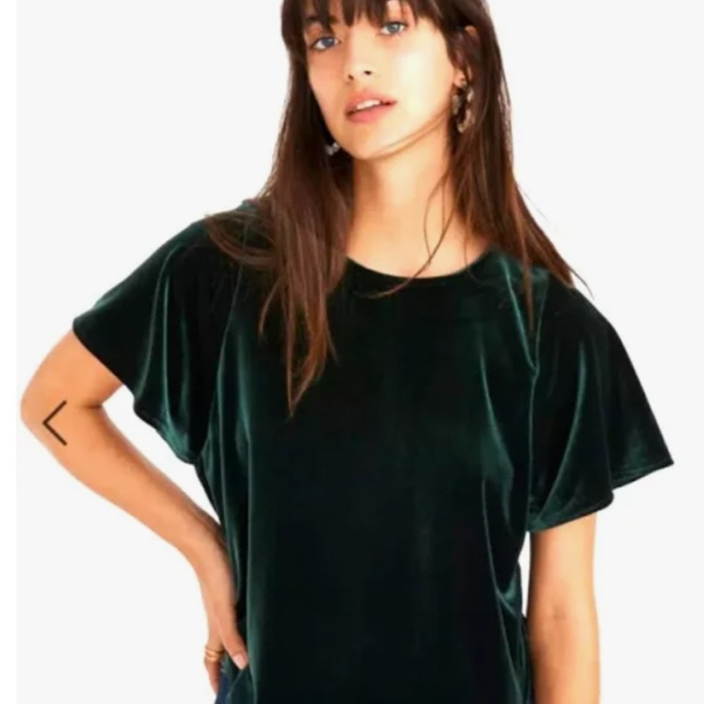 Madewell Dark Green Velvet Top Size S